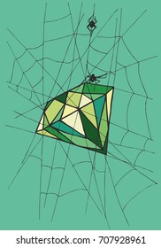 
A spider weaves from a spider's web a precious stone
