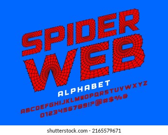 Spider web alphabet design with uppercase, numbers and symbols