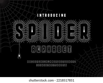 Spider web alphabet design with uppercase, numbers and symbols