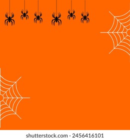 araña y araña Web fondo halloween estilo de dibujos animados. fondo naranja espeluznante. espacio en blanco fondo de halloween