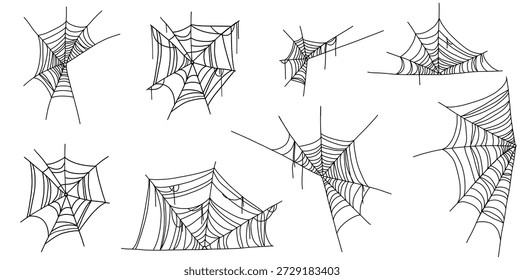 Spinne und Web-Hintergrund für Halloween-Design Dekoration einfach minimalistischen Stil. Skizze doodle dekorative gruselige Feiertagsparty Illustration.