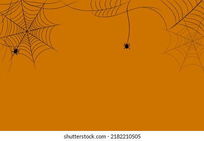 Spider web background for Halloween party decoration. A hand-drawn web, a web with a hanging spider. Vector template