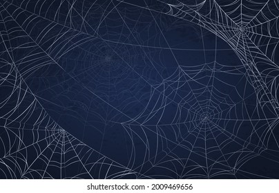 Spider web background for halloween. Spooky pattern with realistic cobwebs. Creepy holiday decoration, scary goth spiderweb vector texture. Illustration halloween and spooky pattern spiderweb