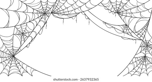 Spider Web Background in Hand Drawn Style. Doodle arachnid web perfect for cards, party invitations, web, fashion, print