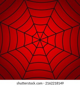 spider web background. Red background with black spiderweb. Pattern of cobweb for net, trap and horror. Hero texture. Vector.