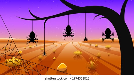 Spider Web Background With Tree Plants Halloween Design Elements Spooky Scary Horror Decor Vector