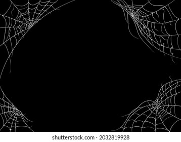 Spider web banner. Scary spiderweb in the corner. Isolated illustration. Halloween template decoration for banners and photos. Spooky and scary frame pattern. 