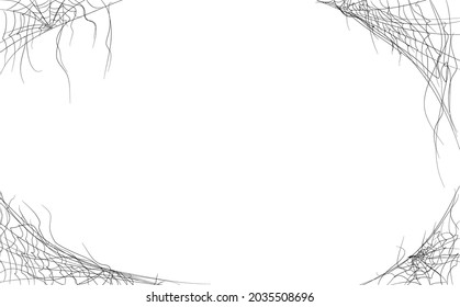 Spider web banner. Scary spiderweb in the corner. Isolated illustration.Halloween template decoration for banners and photos. Spooky and scary frame pattern. 