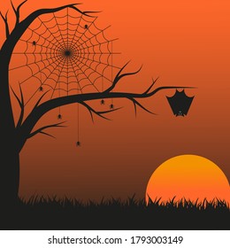 Spider Web Spinne und Fledermaus Elemente, spotzig, beängstigend, Horror halloween Dekoration. Silhouette, Vektorgrafik