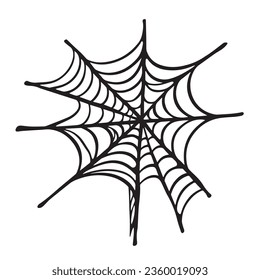 Spider web black outline vector illustration isolated on square white background. Simple flat cartoon art styled drawing.