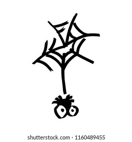 Spider and spider web in black and white illustration. Cartoon picture not only for young children. Illustration on the web, in a book or advertisement.