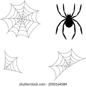 Spider web bundle, corner web, vector illustration with transparent background
