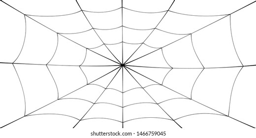 Spider web cartoon. Black cobweb element, isolated white background. Spiderweb silhouette graphic design. Symbol of Halloween, network, trap and danger, scary, arachnid. Tattoo Vector illustration