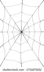 Spider web cartoon. Black cobweb element, isolated white background. Spiderweb silhouette graphic design. Symbol of Halloween, network, trap and danger, scary, arachnid. Tattoo Vector illustration
