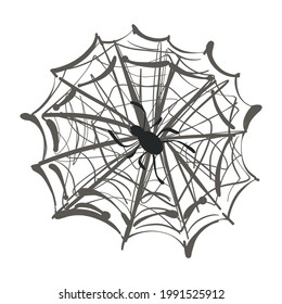 Spider web with a spider in the center vector illustration cartoon style, outline simple cute spider web for Halloween 