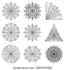 Spider web and cobweb geometric line art collection.