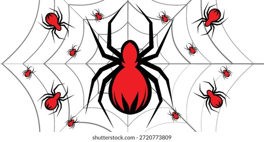 Web de la araña. Telaraña sobre fondo rojo. Ilustración vectorial	