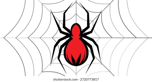 Web de la araña. Telaraña sobre fondo rojo. Ilustración vectorial	
