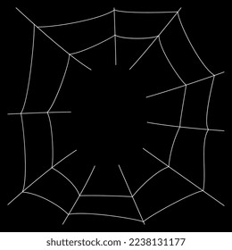 Spider web or cobweb. White linear silhouette on black background.