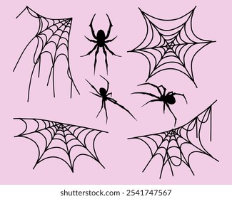 Coleção de teia de aranha com 3 adesivo de elemento de vetor de clipe de tinta de aranha decoração material editável