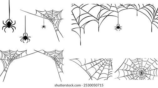 Colección de Web de araña, diseños de Anuncio de arte de Clip de Vector, Elementos decorativos creativos de miedo de Halloween, aislados