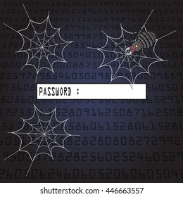 Spider and spider web concept of data hacking on digital social for entrap password and user data, like computer bug and virus or worm.