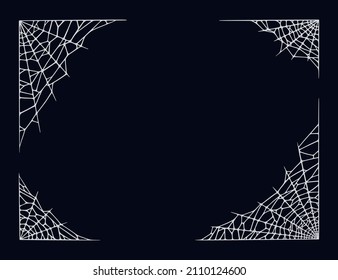 Spider web corbers isolated on black background. Frame with Halloween cobwebs. Handrawn vector illustration