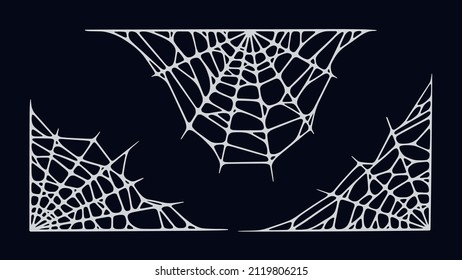 Spider web corbers isolated on black background. Frame with Halloween cobwebs. Handrawn vector illustration