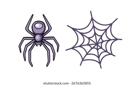 Web de araña, elemento decorativo de halloween de telaraña de esquina. Ilustración aislada de Vector de historieta.