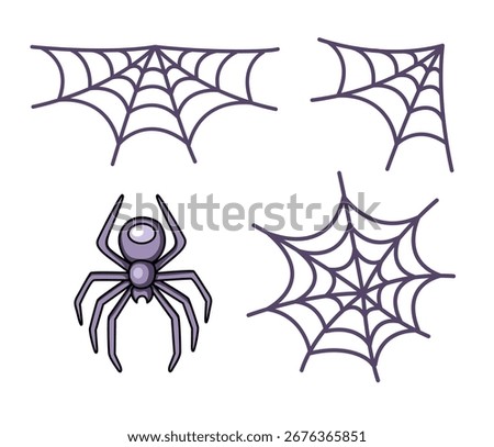 Spider web, corner cobweb halloween decorative element. Cartoon comic vector isolated illustration.