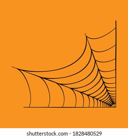 Spider web corner icon. Halloween decoration with cobweb. Simple spiderweb flat vector illustration. Horror, fear and creepy cartoon art concept. Net outline sketch for frame on orange background.