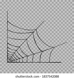 Spider Web Corner Symbol. Halloween-Dekoration mit Cobweb. Einfache spiderweb flache Vektorgrafik. Horror, Angst und gruseliges Cartoon-Kunstkonzept. Rahmenskizze für Rahmen auf transparentem Hintergrund
