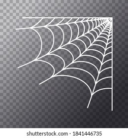 Spider web corner icon. Halloween decoration with cobweb. Simple spiderweb flat vector illustration. Horror, fear and creepy cartoon art concept. Net outline sketch for frame on transparent background
