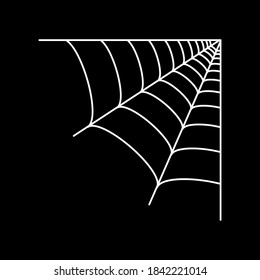 Icono de esquina de la araña. Decoración de Halloween con telaraña. Ilustración vectorial plana de telaraña simple. Horror, miedo y espeluznante concepto de arte de caricaturas. Esbozo de contorno neto para marco sobre fondo negro.