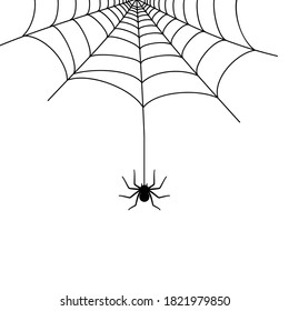 Spider web corner illustration for template. Halloween decoration with realistic cobweb. Simple spiderweb flat vector illustration. Horror, fear and creepy cartoon art concept. Net outline sketch.