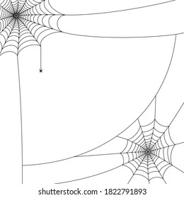 Spider web corner illustration for template. Halloween decoration with realistic cobweb. Simple spiderweb flat vector illustration. Horror, fear and creepy cartoon art concept. Net outline sketch.