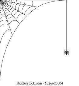 Spider web corner illustration for template. Halloween decoration with realistic cobweb. Simple spiderweb flat vector illustration. Horror, fear and creepy cartoon art concept. Net outline sketch.