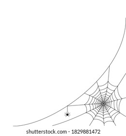 Spider web corner illustration for template. Halloween decoration with realistic cobweb. Simple spiderweb flat vector illustration. Horror, fear and creepy cartoon art concept. Net outline sketch.