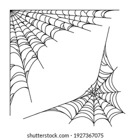 Spider web corners for Halloween designs. Spiderweb corners isolated in white background. Outline vector illustration