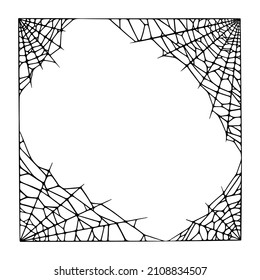 Spider Web Corners Isolated On White Background. Spooky Halloween Cobweb Border. Handrawn Vector Illustration