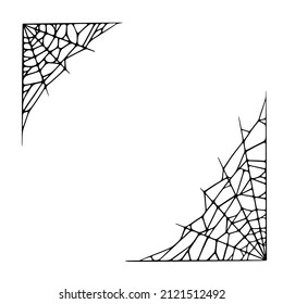 Spider Web Corners Isolated On White Background. Spooky Halloween Cobweb Border. Handrawn Vector Illustration