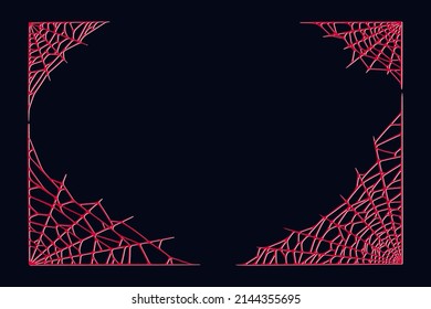 Spider web corners isolated on dark background. Spooky Halloween red cobwebs. Outline vector illustration