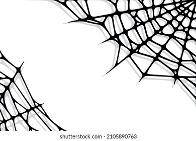 Spider web corners on white background. Spooky Halloween cobweb. Handrawn vector illustration