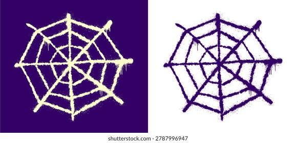 Spider web creep doodle graphic displaying spooky halloween net pattern element on dark purple background for alternative youth culture streetwear clothing brand apparel merchandise clip art.