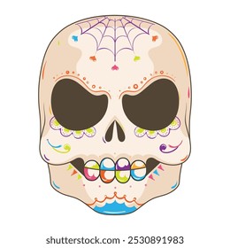 Spider web decorated sugar skull, Vector