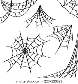 spider web decoration set. Hand drawn vector illustration