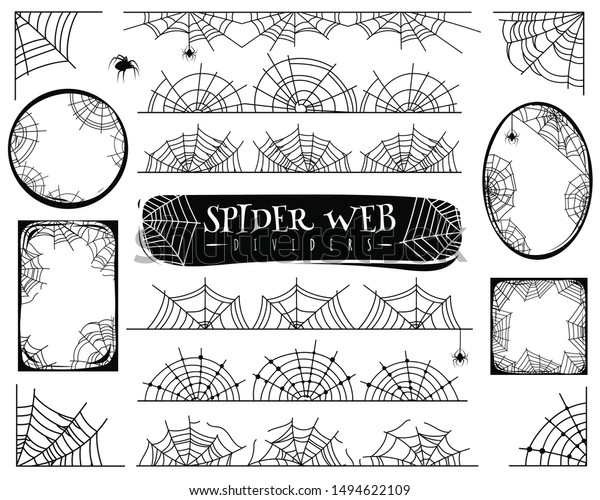 蜘蛛の巣の境界 蜘蛛の巣 クモの巣の枠 角の付いたハロウィーンのクモの巣 ゴッサマーの境界にバナーベクターホラー不気味な抽象イラストセット のベクター画像素材 ロイヤリティフリー