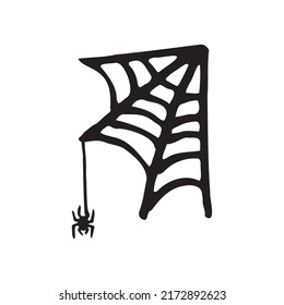 Spider web doodle black on white. Vector illustration