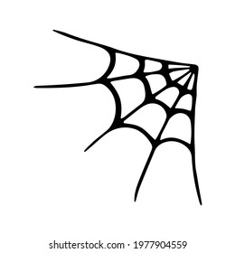 Spider web doodle . Hand drawn black cobweb isolated on white background. Outline vector illustration.
