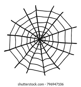 Spider web. Doodle illustration isolated on white background. Decoration for Halloween.